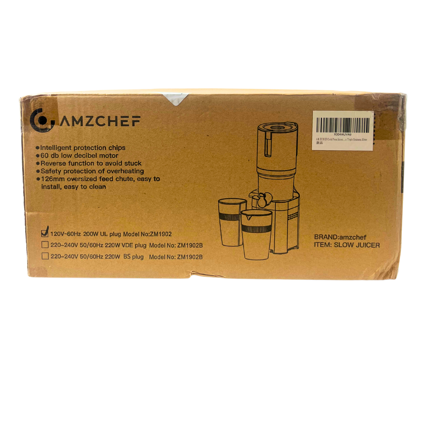 AMZCHEF Cold Press Juicer – Wide Chute, Stainless Steel, Slow Masticating, Easy Clean
