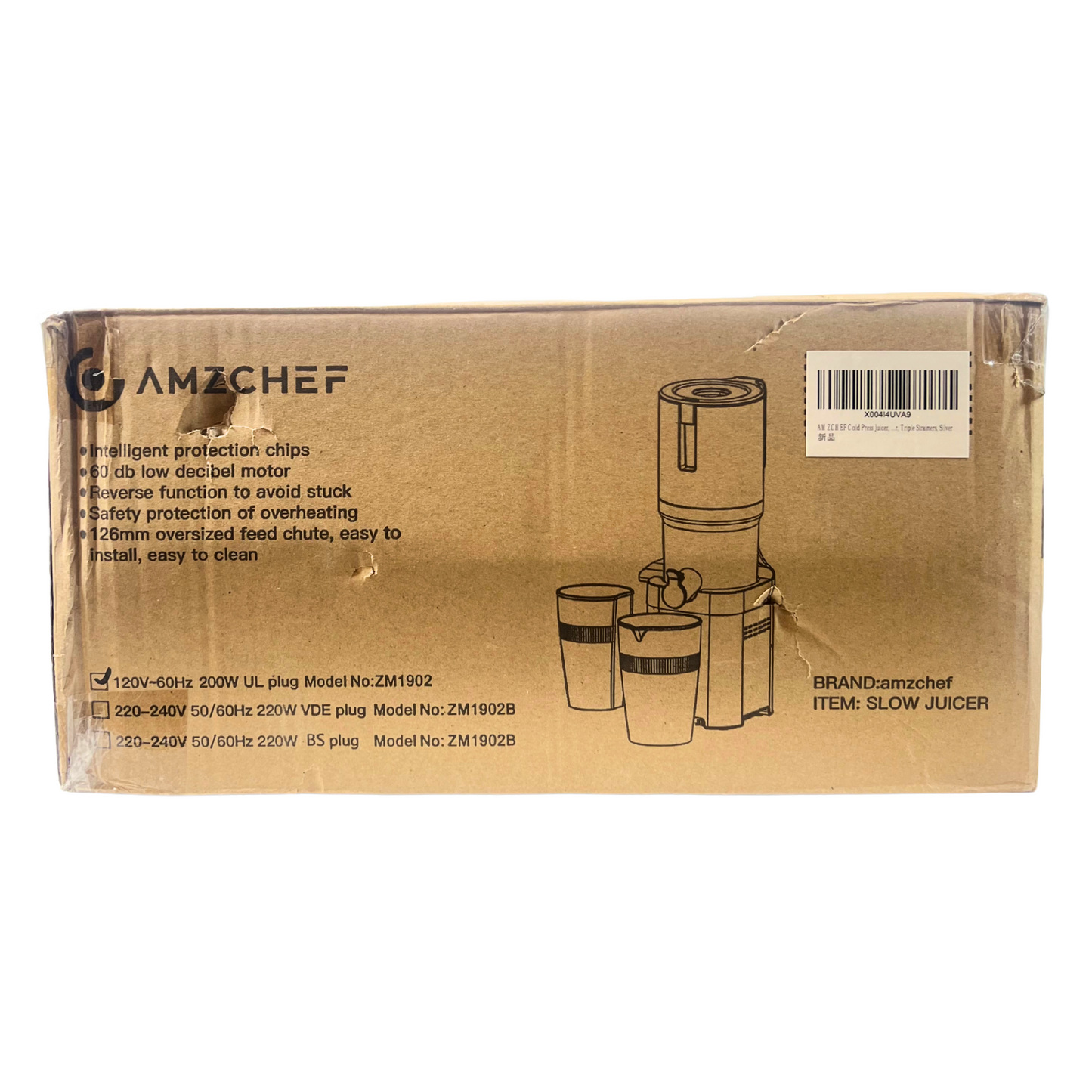 AMZCHEF Cold Press Juicer – Wide Chute, Stainless Steel, Slow Masticating, Easy Clean