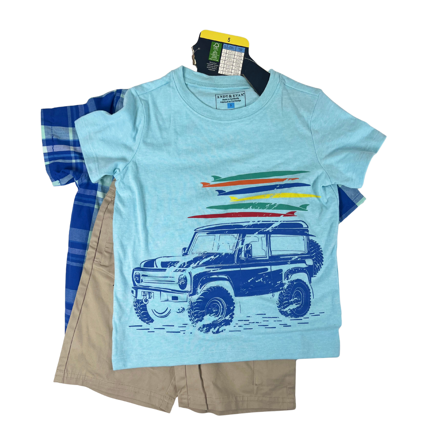 Kids’ 3-Piece Set – Button-Down Shirt, Tee & Cargo Shorts