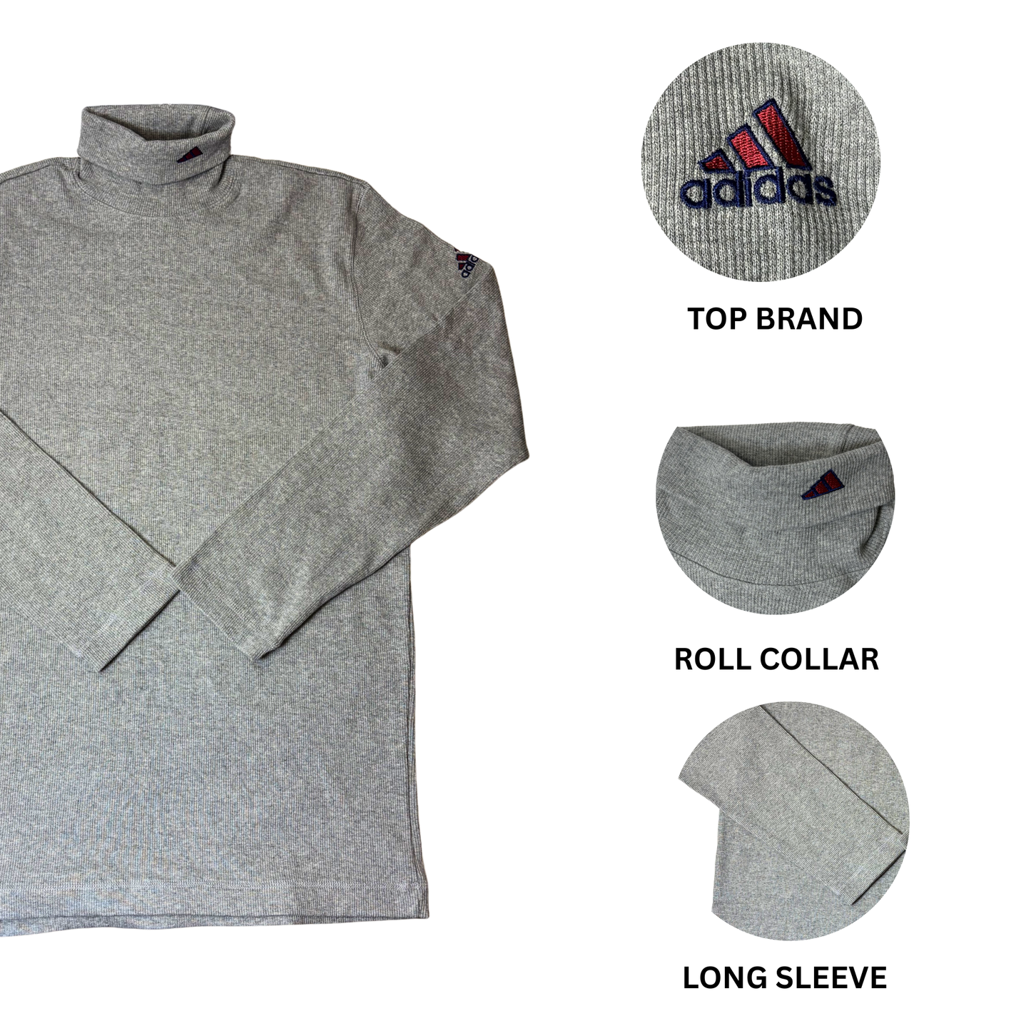 Men’s Grey Roll Collar Long Sleeve Shirt – Size L