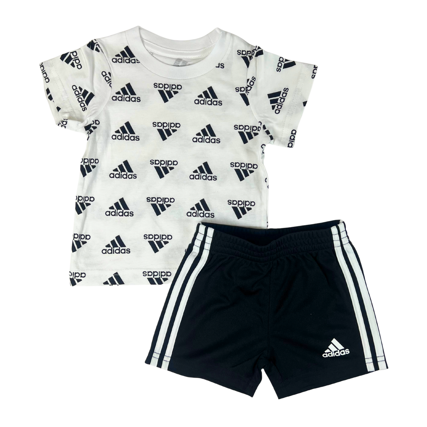 Baby Boys' 2-Piece White Logo Tee & Black Shorts Set – 3M