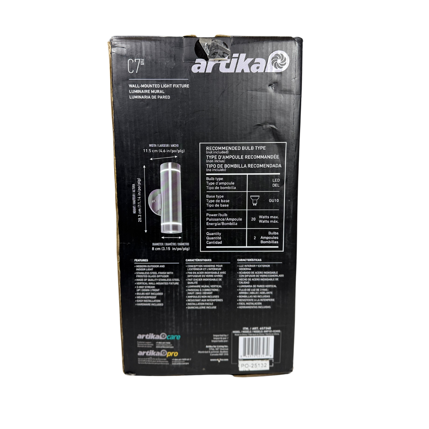 Artika C7 Outdoor/Indoor Cylinder Wall Sconce – Stainless Steel