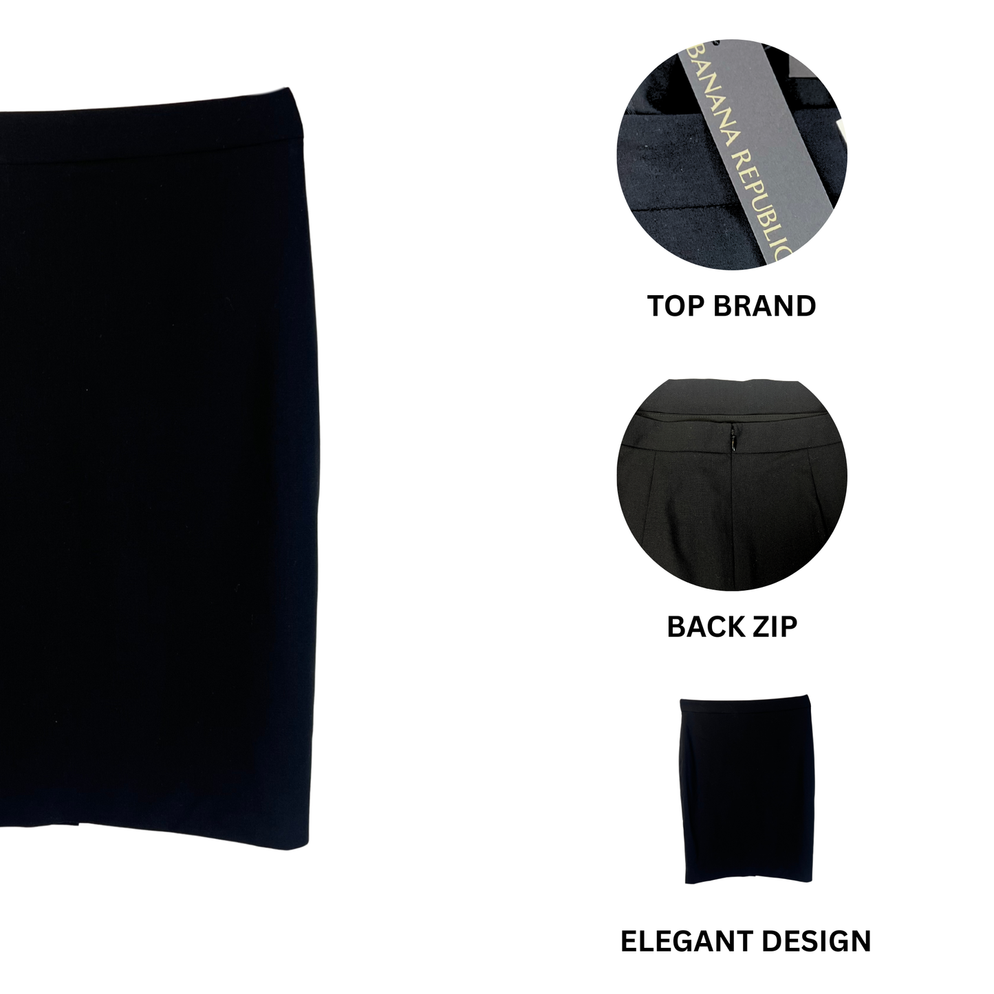 BR Black Wool Blend Skirt Size 4 – Elegant Office & Casual Wear