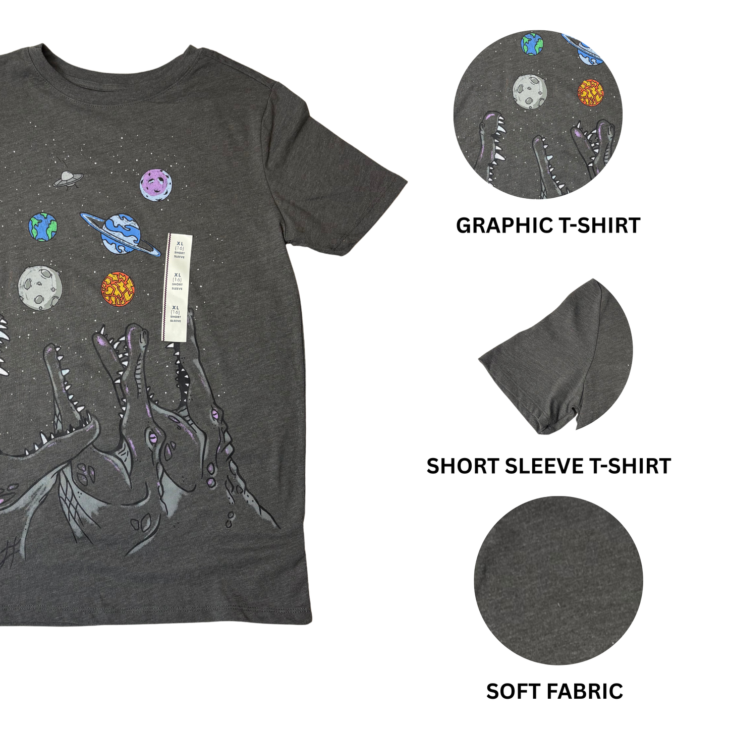 Boys’ Gray Graphic Short Sleeve T-Shirt Size XL (16)