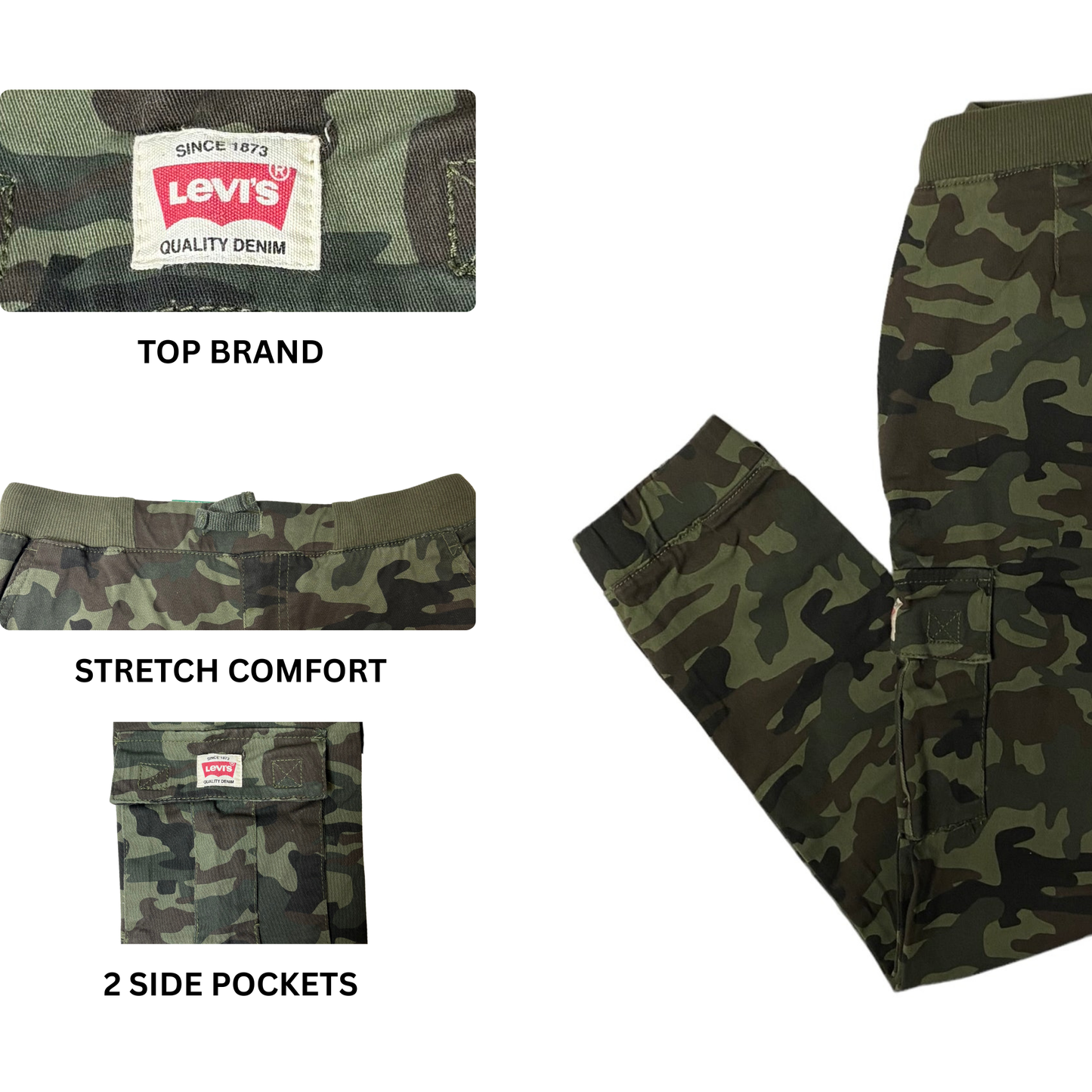 Boys Green Camo Cargo Joggers