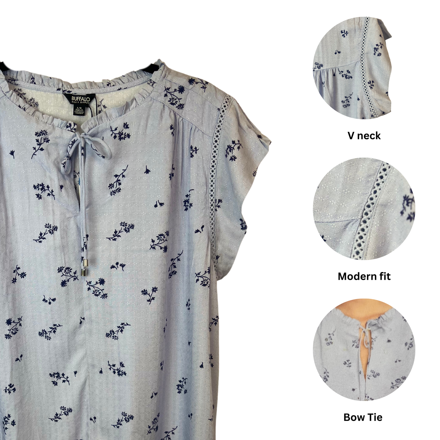 Women's Short Sleeve Bow Tie Front Shirt - Blue