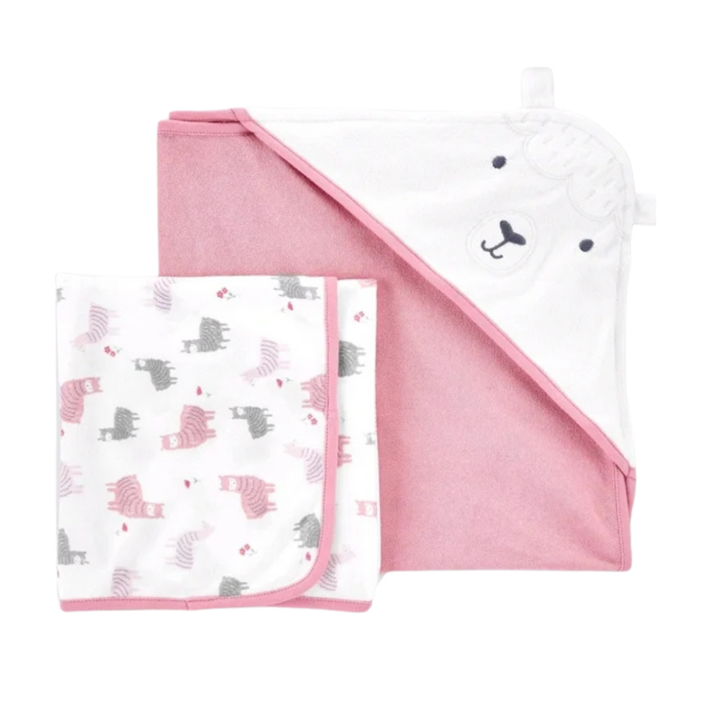 Just One You Baby Girl Llama Bath Towel Set - Pink & White