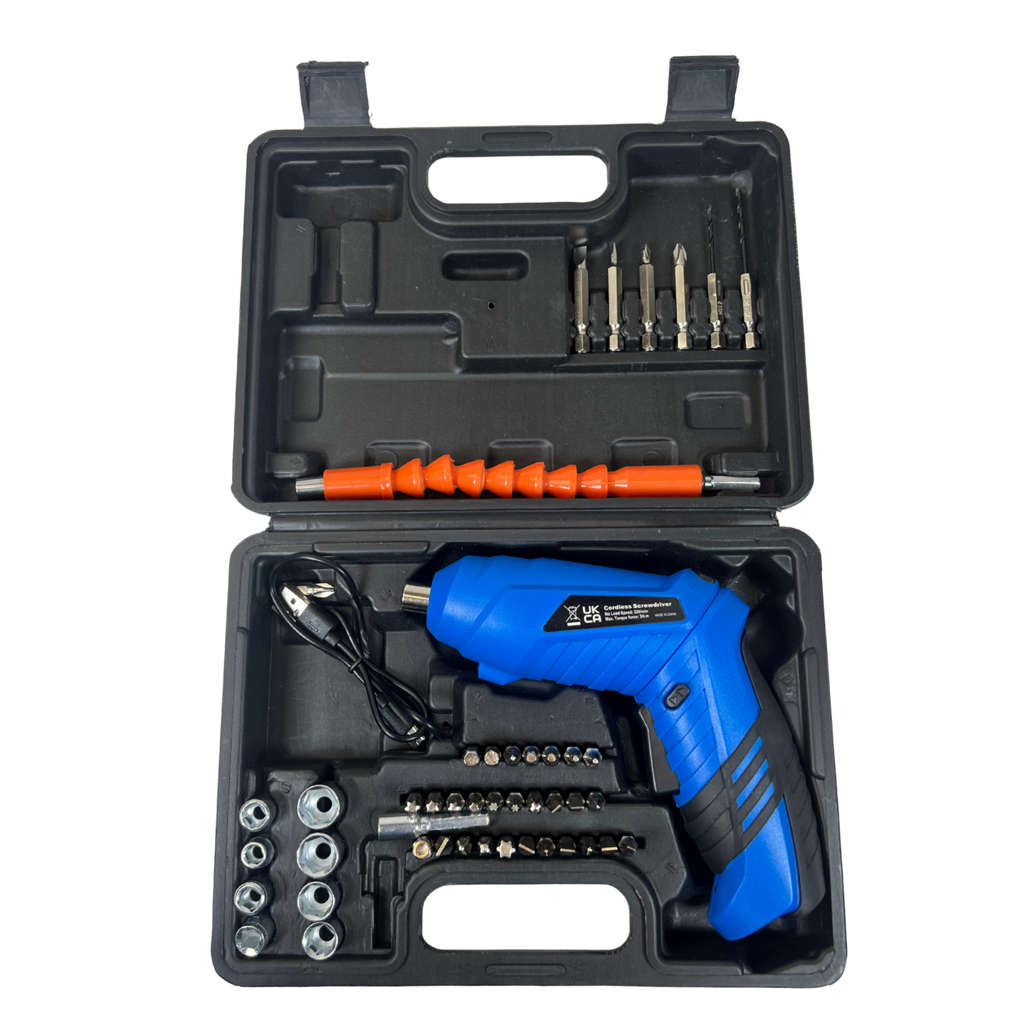 Cordless Electric Screwdriver Set with 47 Bits, Rechargeable, LED Light – Blue