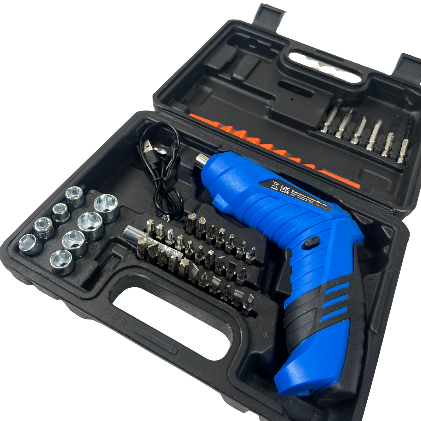 Cordless Electric Screwdriver Set with 47 Bits, Rechargeable, LED Light – Blue