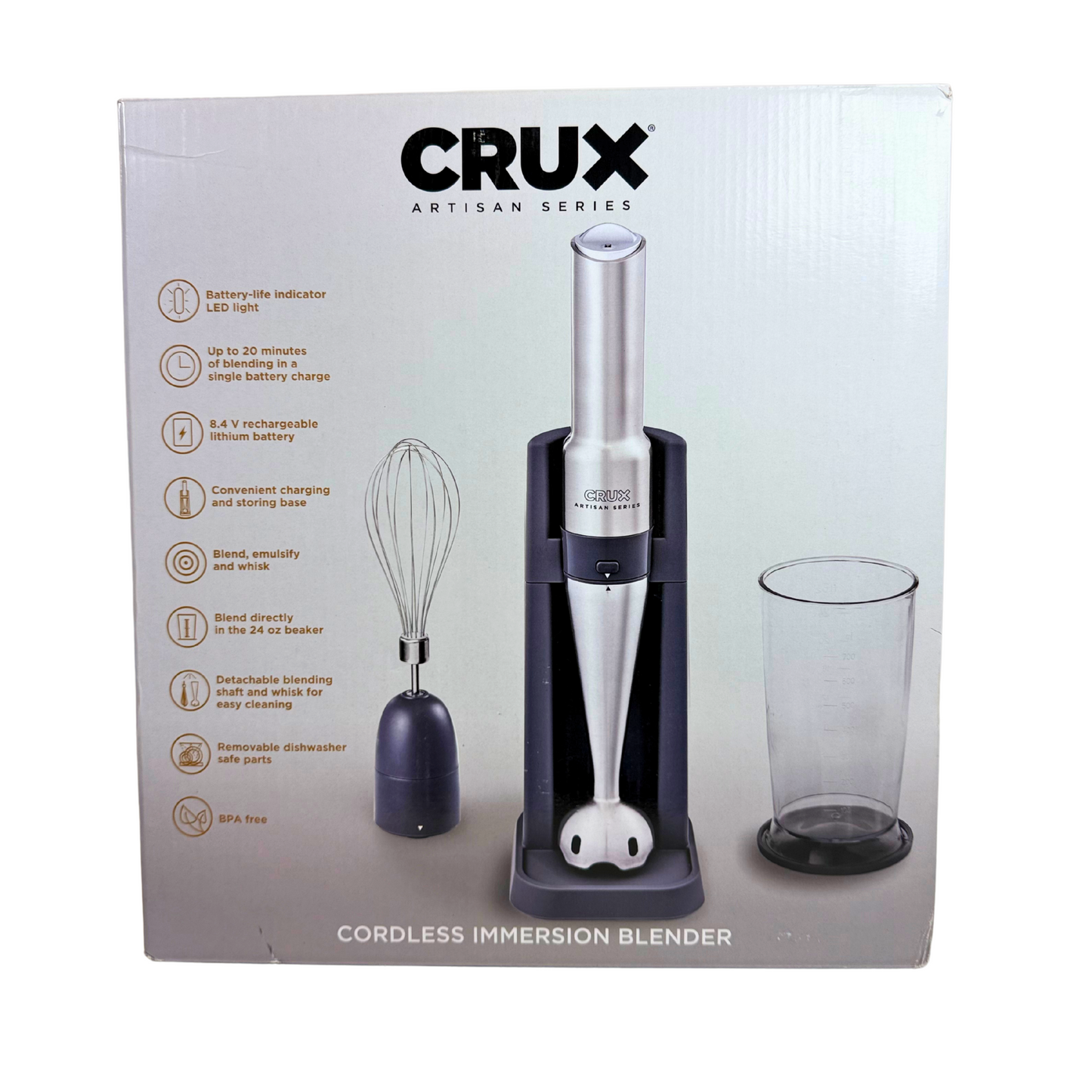 Cordless Hand Immersion Blender with 7.5" Blending Arm – Grey