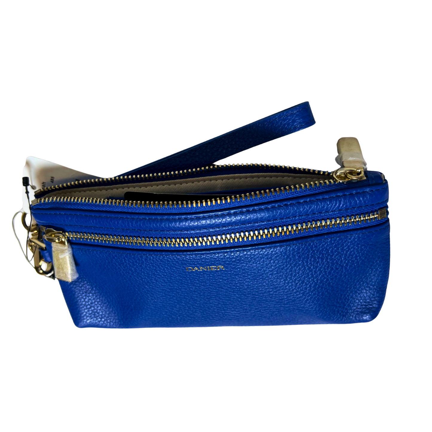 Blue Genuine Leather Wallet with Zipper & Wristlet Strap