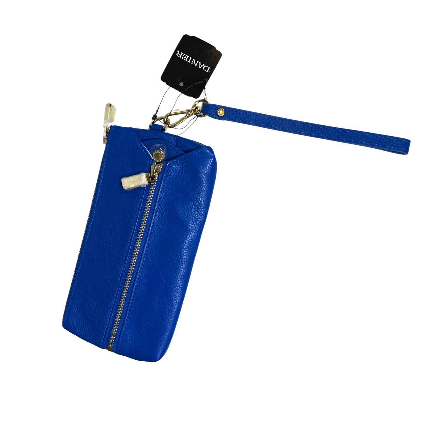Blue Genuine Leather Wallet with Zipper & Wristlet Strap