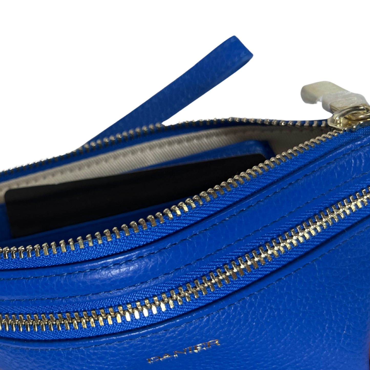 Blue Genuine Leather Wallet with Zipper & Wristlet Strap