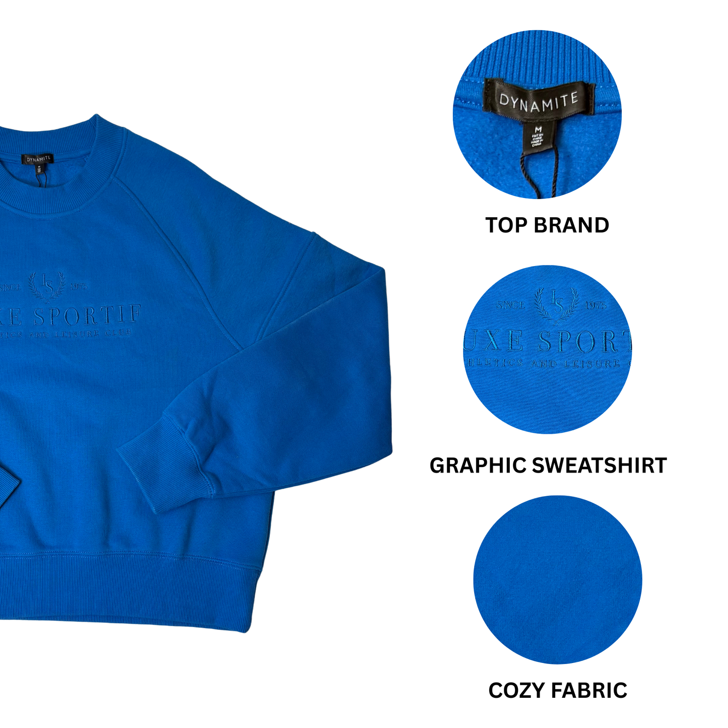 Women’s Embroidered Crew Neck Sweatshirt, Imperial Blue, Size M