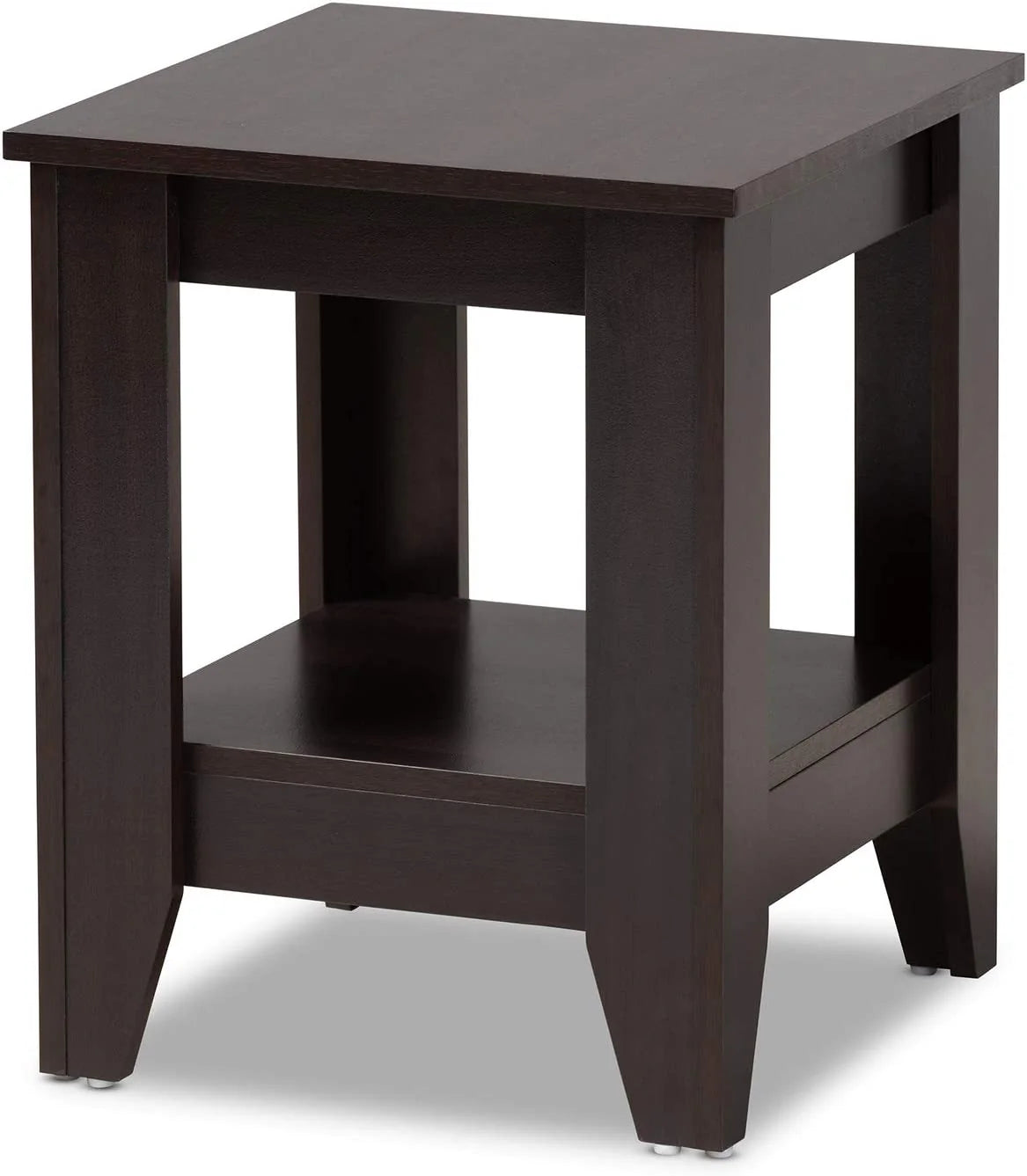 Contemporary Dark Brown Wood End Table with Shelf