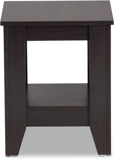 Contemporary Dark Brown Wood End Table with Shelf