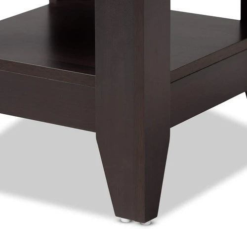 Contemporary Dark Brown Wood End Table with Shelf