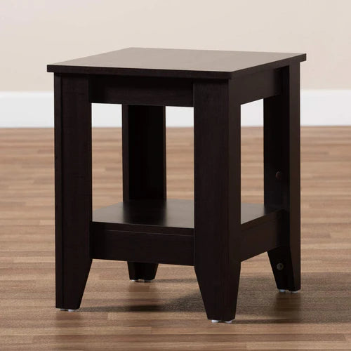 Contemporary Dark Brown Wood End Table with Shelf