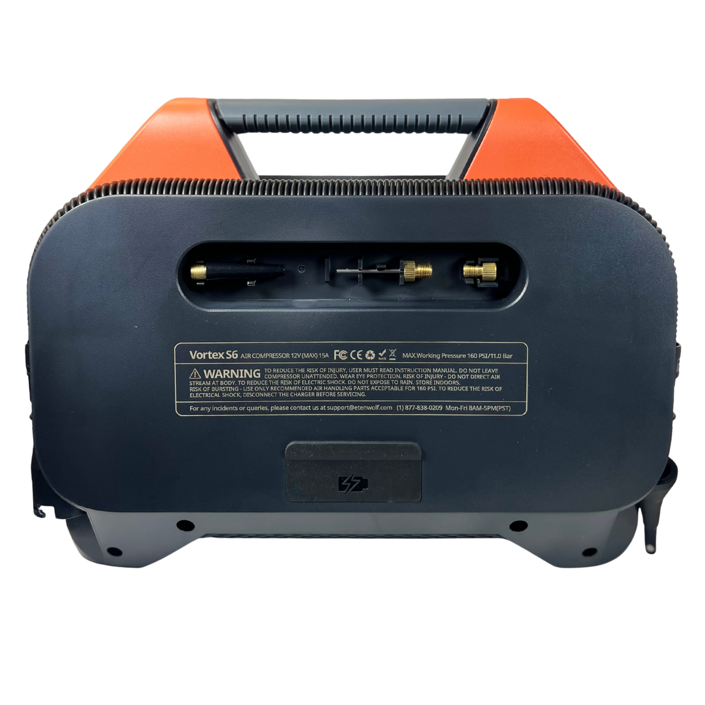ETENWOLF Vortex S6 Portable Tire Inflator – Cordless Air Compressor with 19200 mAh Battery, Dual Cylinder, Auto Stop, Heavy-Duty Vehicle & Car Use (Orange)