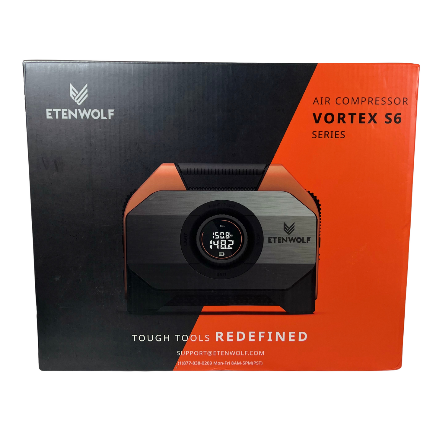 ETENWOLF Vortex S6 Portable Tire Inflator – Cordless Air Compressor with 19200 mAh Battery, Dual Cylinder, Auto Stop, Heavy-Duty Vehicle & Car Use (Orange)
