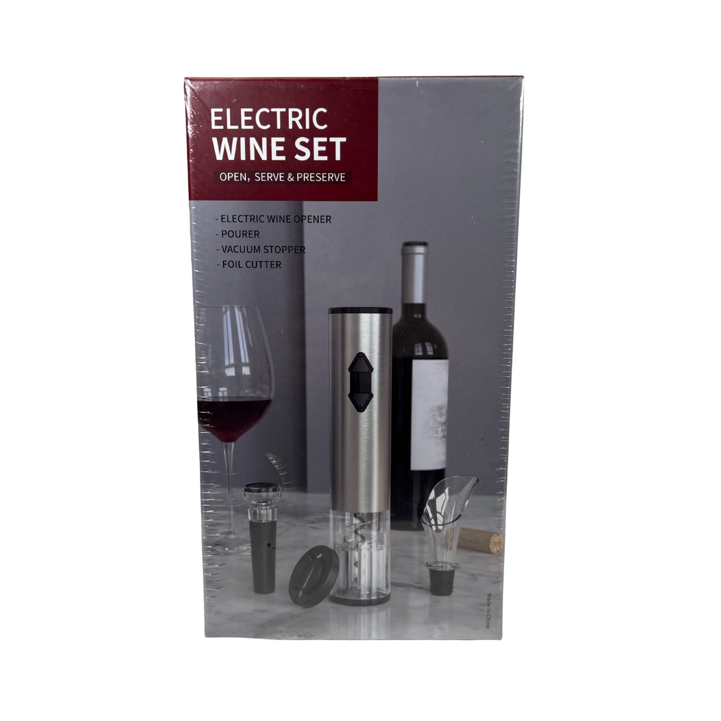 Electric Wine Bottle Opener Set with Cutter, Vacuum Stoppers & Pourer – Cordless, Compact, Gift-Ready