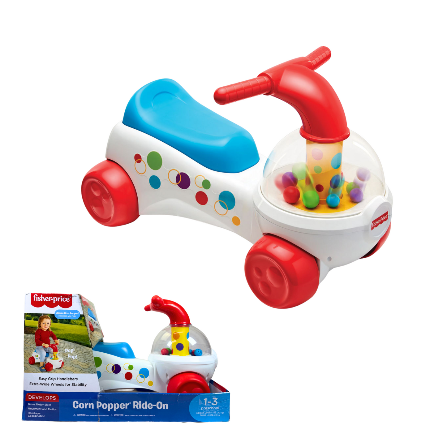 Ride-On Classic Pop-Corn Popper Toy for Toddlers Ages 1–3