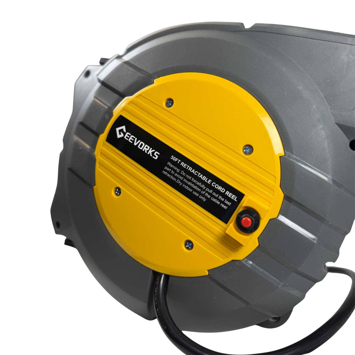 Retractable Power Cord Reel – 50+4.5 ft, 12AWG, 15.6A, Wall/Ceiling Mount