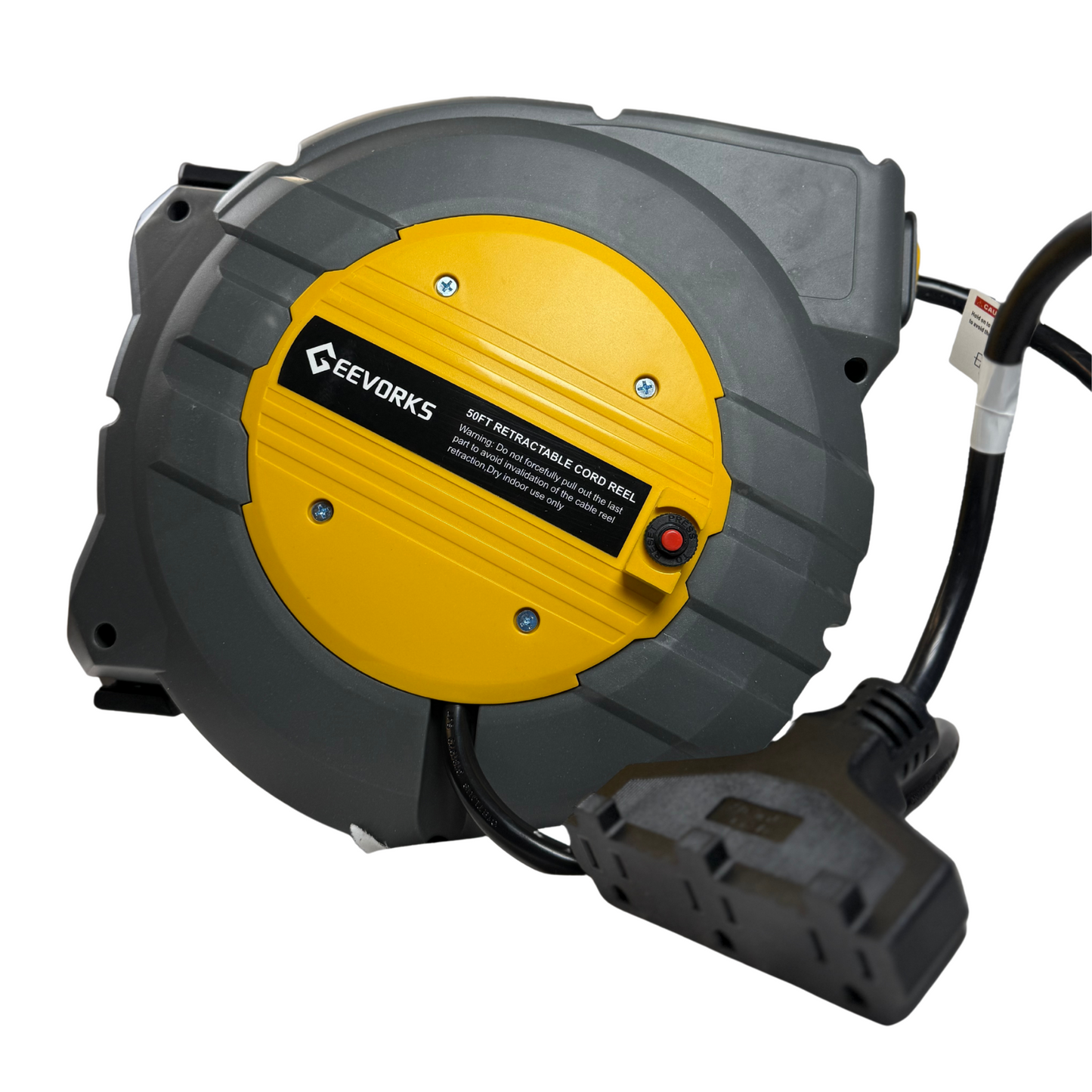 Retractable Power Cord Reel – 50+4.5 ft, 12AWG, 15.6A, Wall/Ceiling Mount