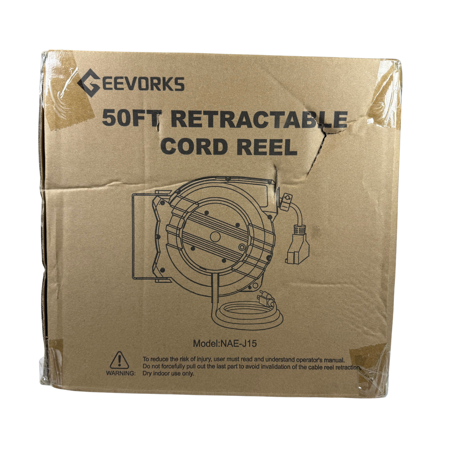 Retractable Power Cord Reel – 50+4.5 ft, 12AWG, 15.6A, Wall/Ceiling Mount