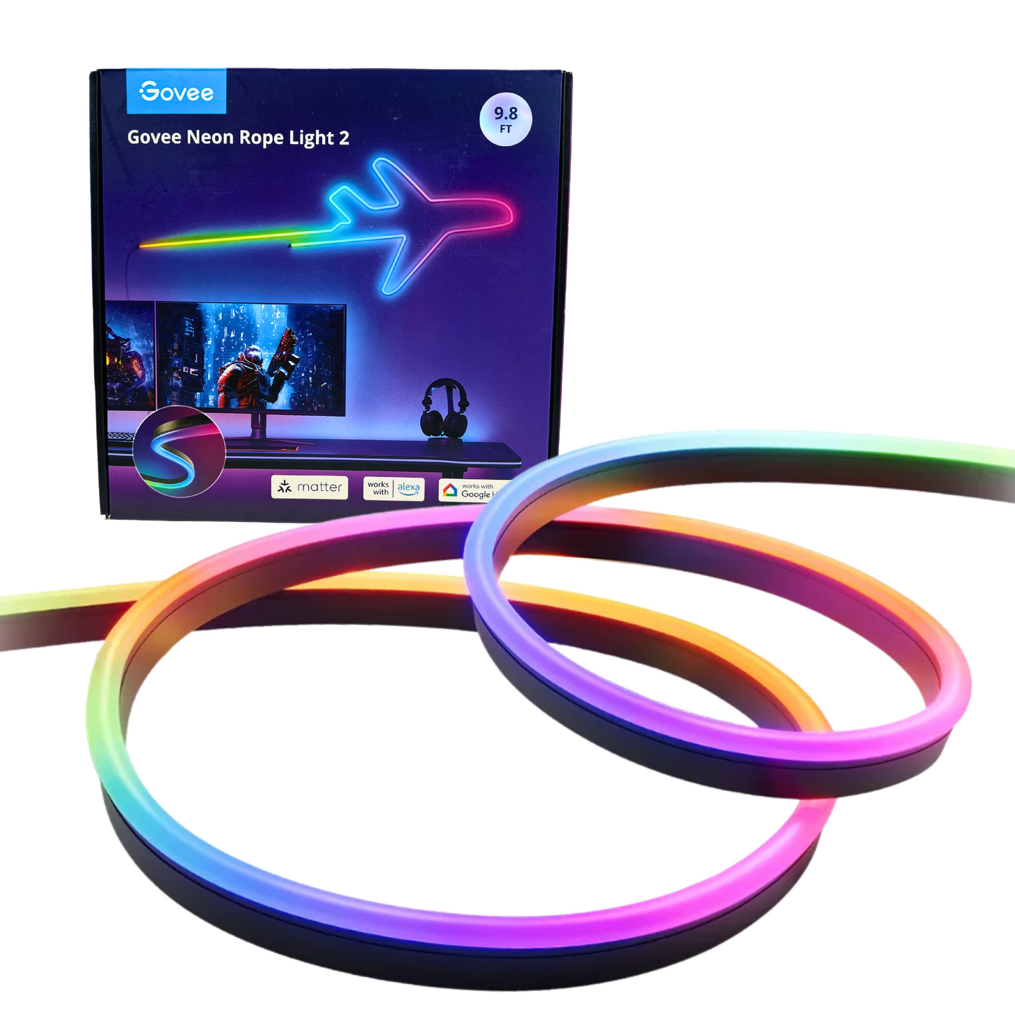 Govee Neon Lights 2 - RGBIC Neon Rope Light (9.8ft) for Bedroom and Wall Decor, Custom DIY Lighting with Shape Mapping, Alexa & Google Assistant Compatible, Black