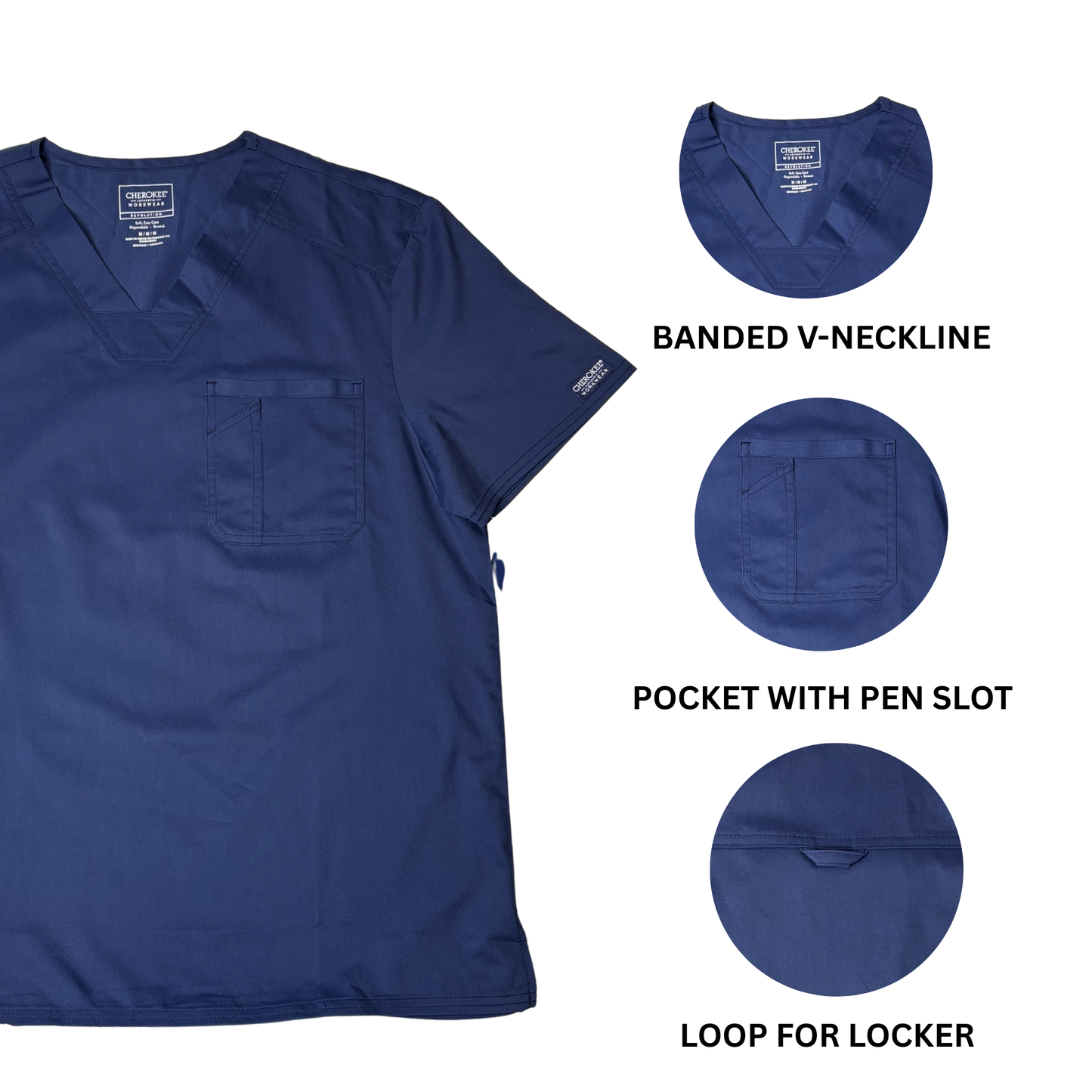 Men’s Navy Chest Pocket V-Neck Scrub Top – Size M