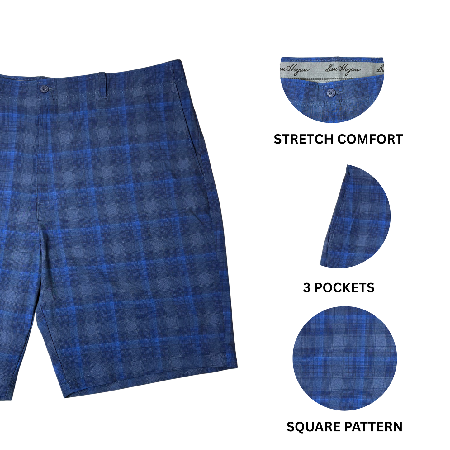 Men's Blue Plaid Stretch Fabric Shorts - 44