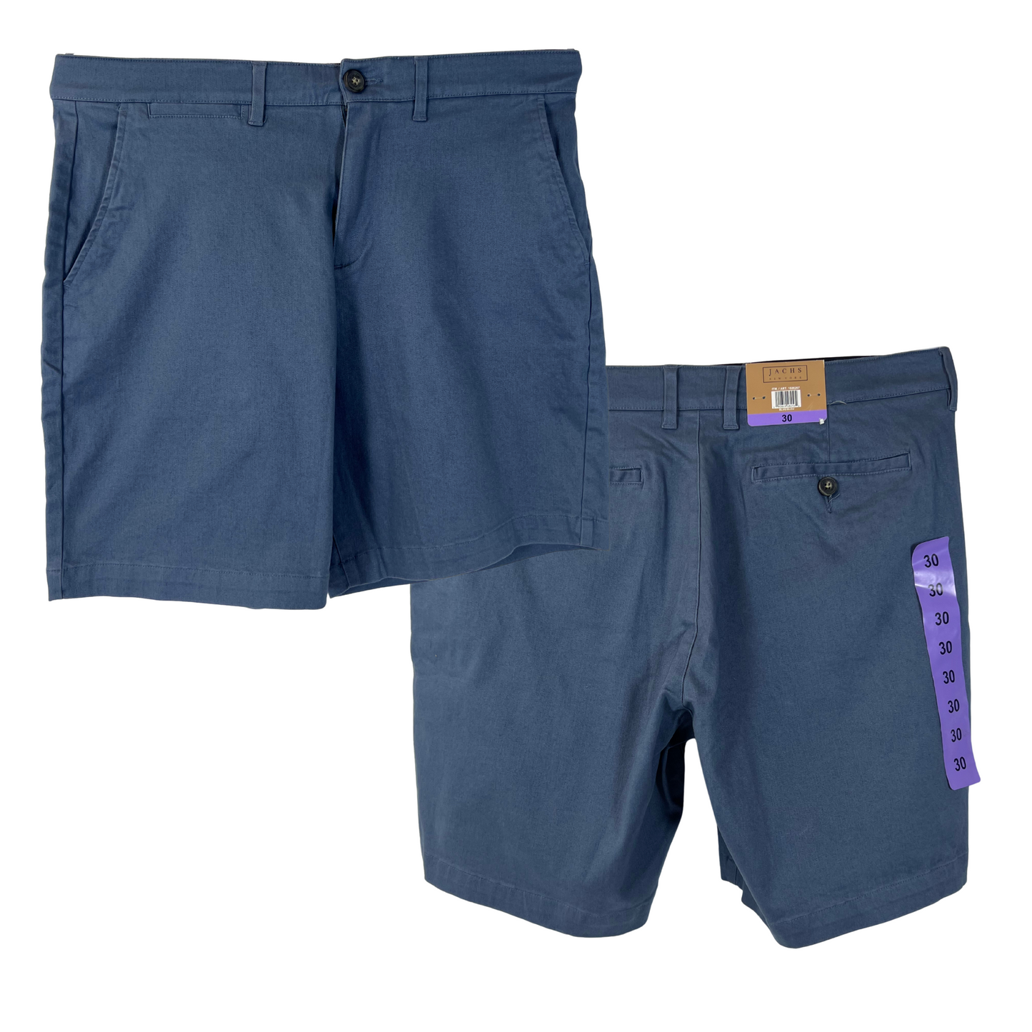 Men’s Performance Stretch Shorts – Blue, Size 30, Elastic Waist