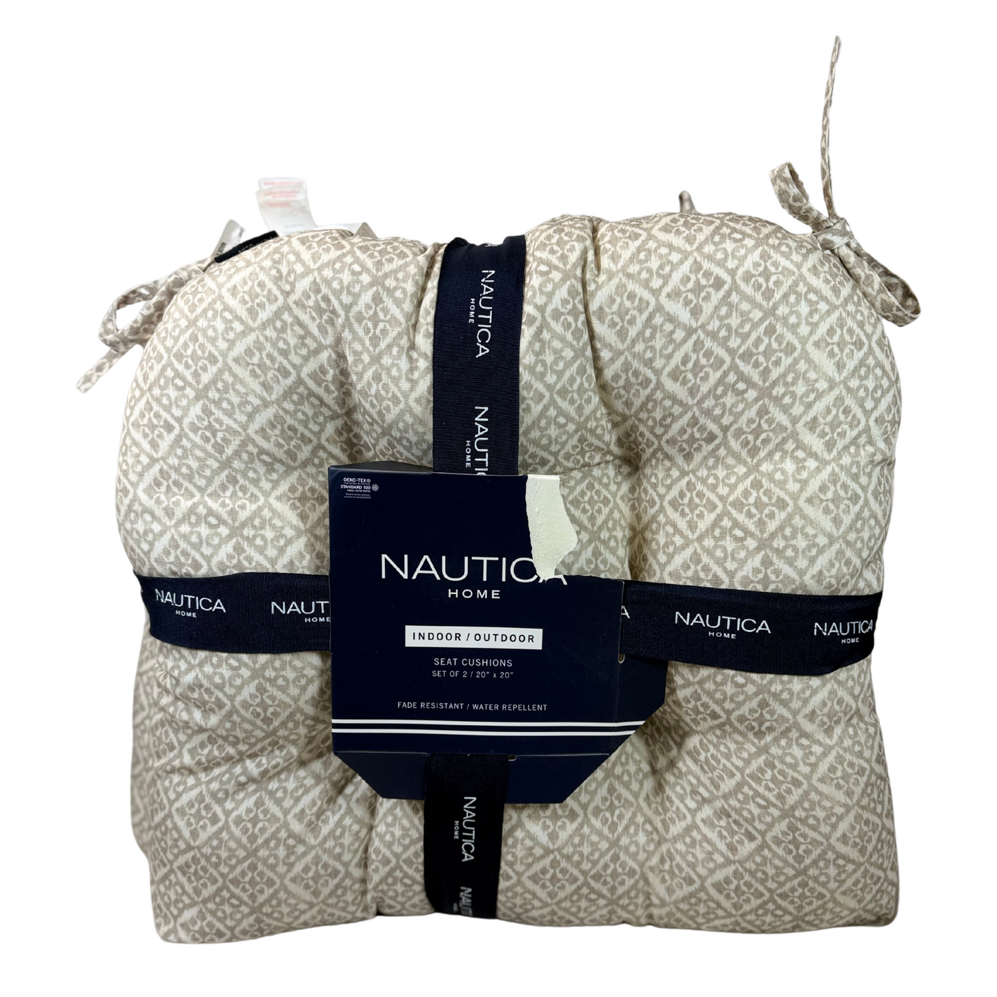 Set of 2 Nautica Home Outdoor Seat Cushions – 20"x20", Gray & White Print, Water Repellent