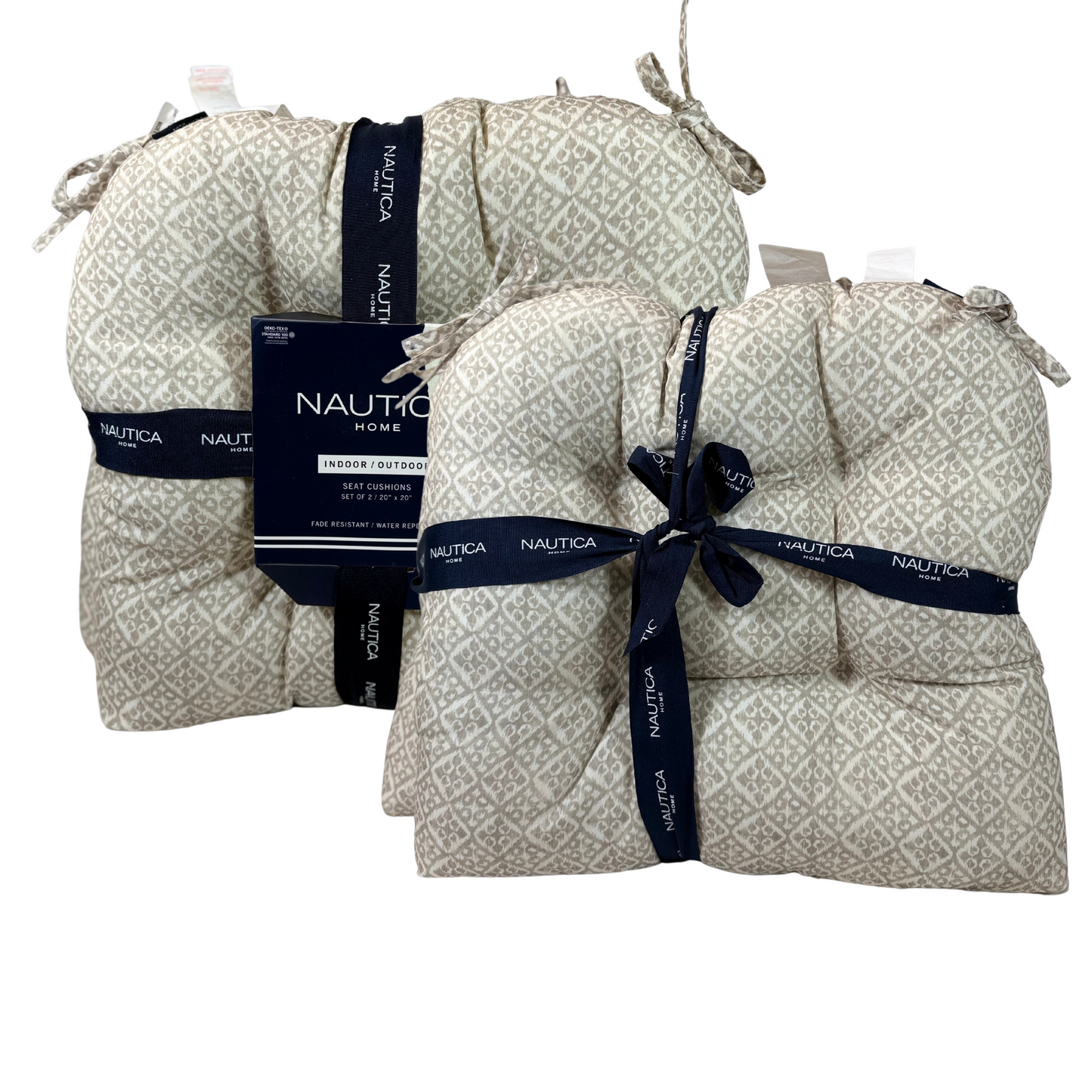 Set of 2 Nautica Home Outdoor Seat Cushions – 20"x20", Gray & White Print, Water Repellent