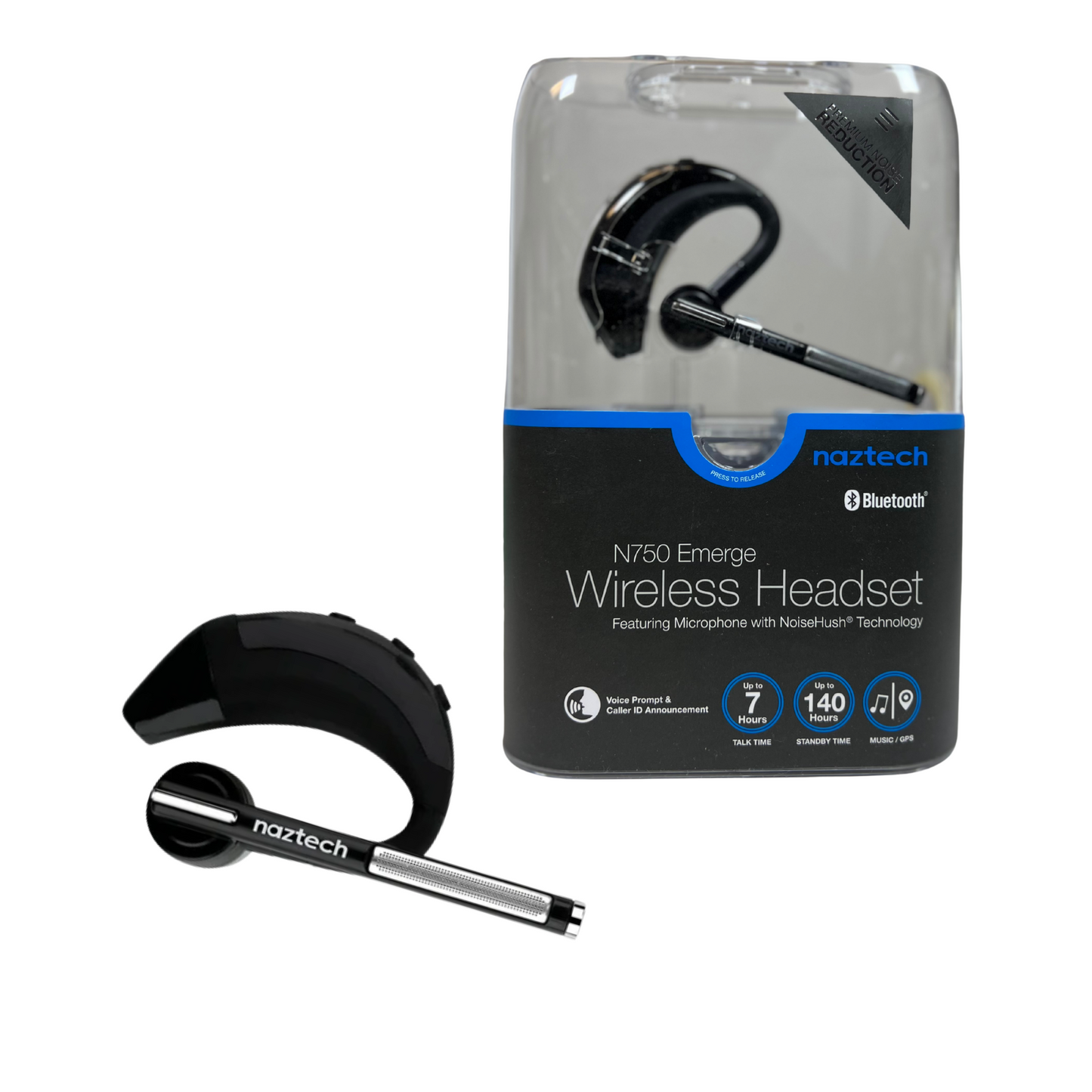 N750 Emerge Bluetooth Headset – Noise-Canceling Mono Headset with Boom Mic