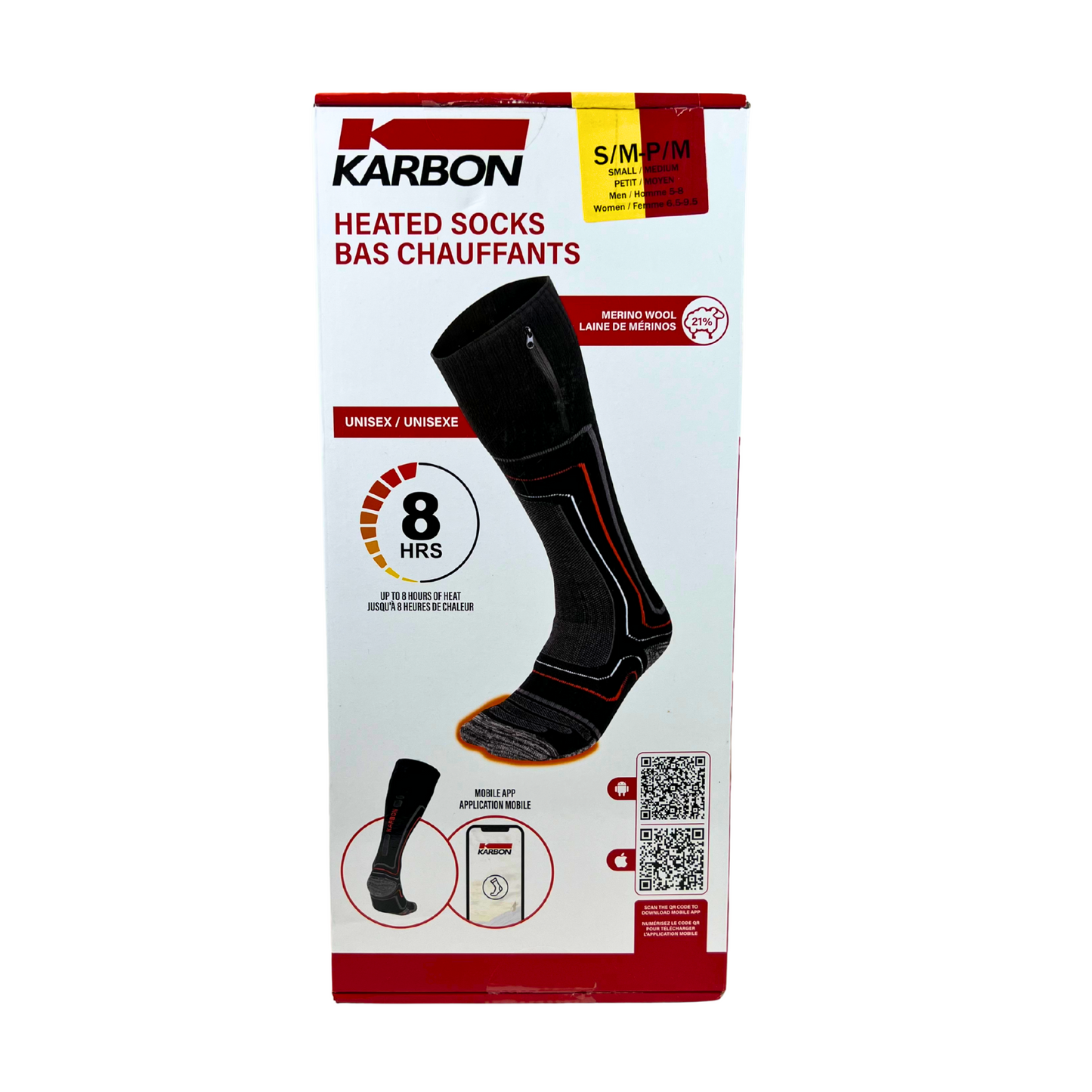Heated Socks Unisex with 2 Rechargeable Batteries S/M – 3 Heat Settings, Merino Blend, Smartphone Control