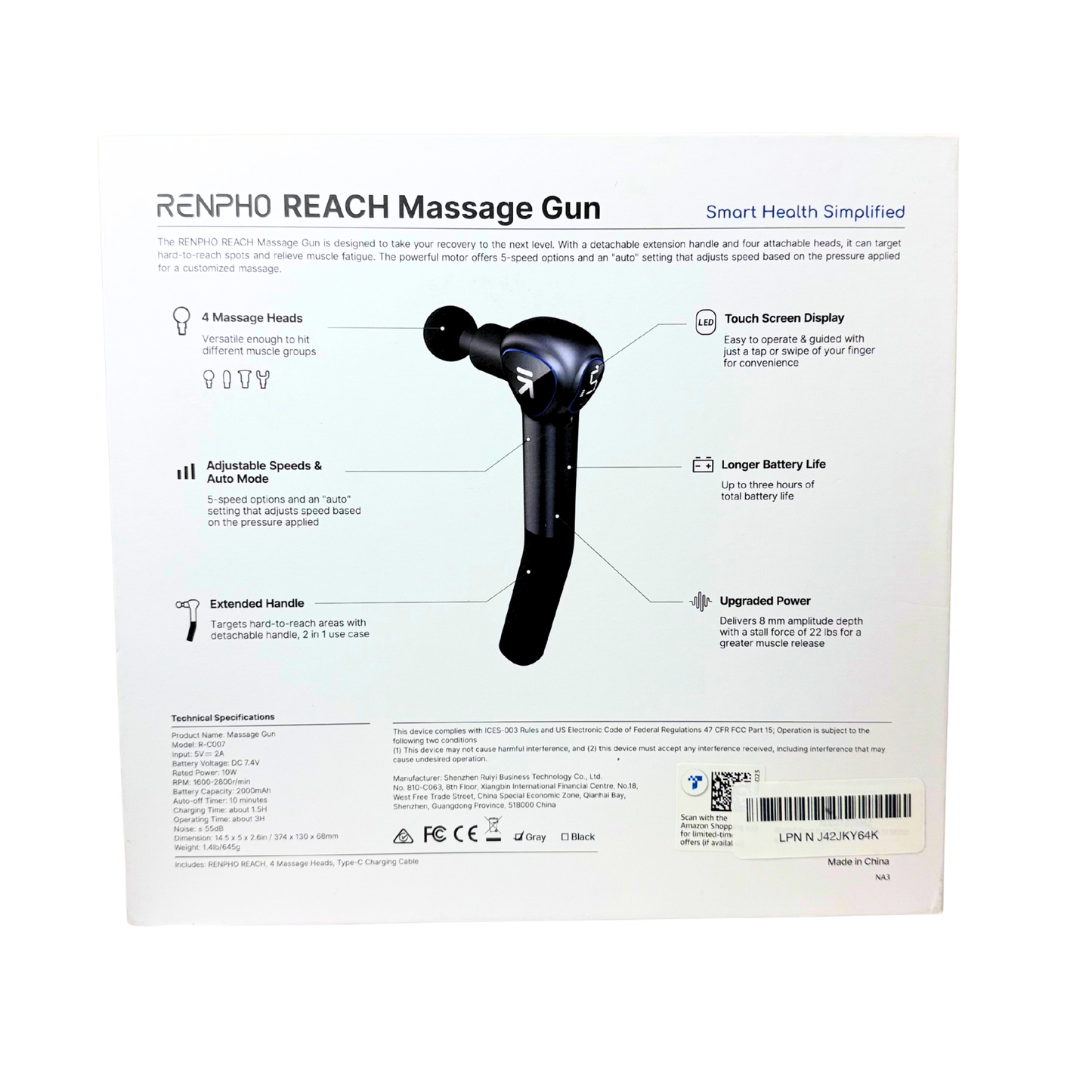 Portable Deep Tissue Massager | 5-Speed Cordless Massager with Extension Handle & LED Display | Quiet Muscle Relief for Full-Body Recovery