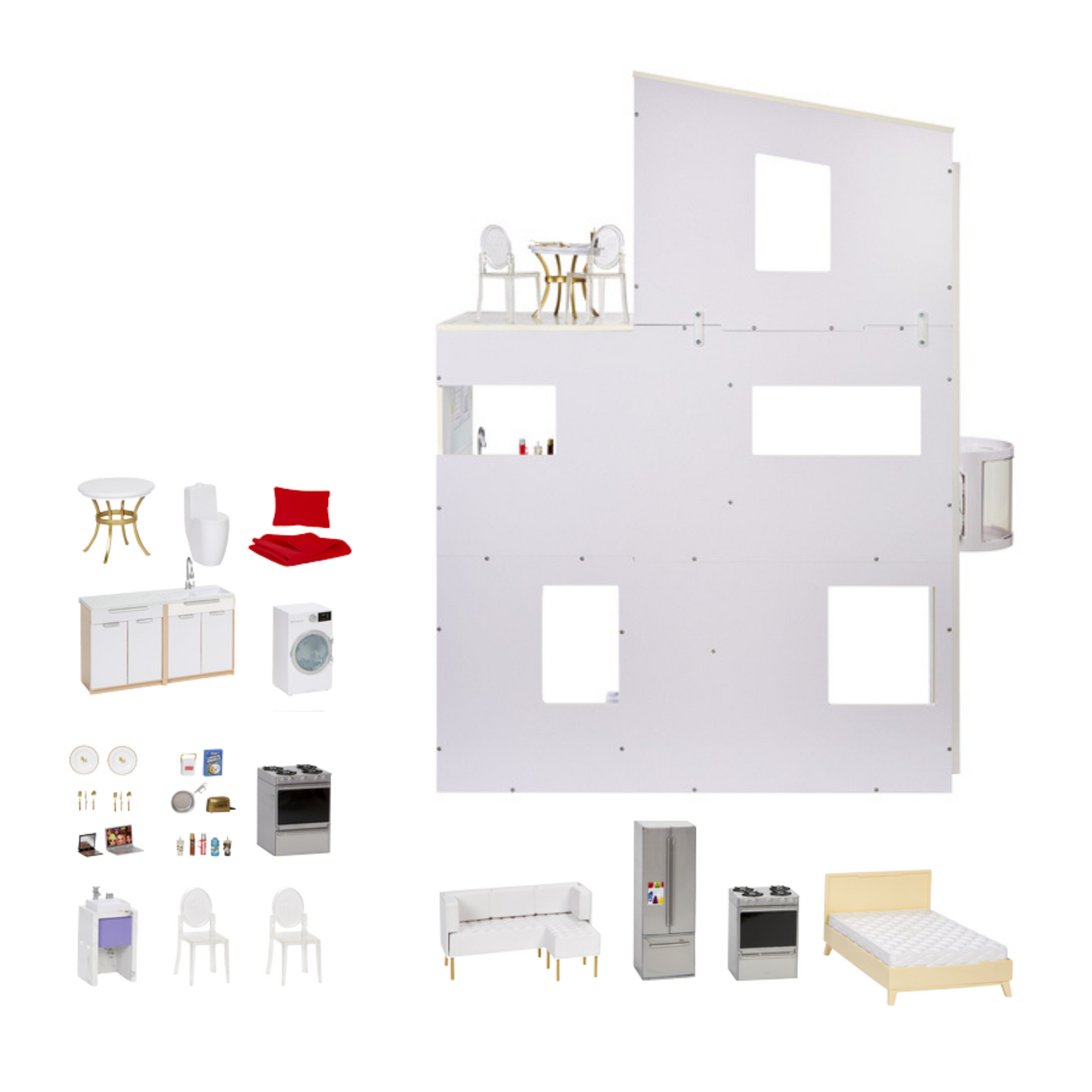 Rainbow High Townhouse – 3-Story, 5-Room Wood Dollhouse for Collectible Dolls