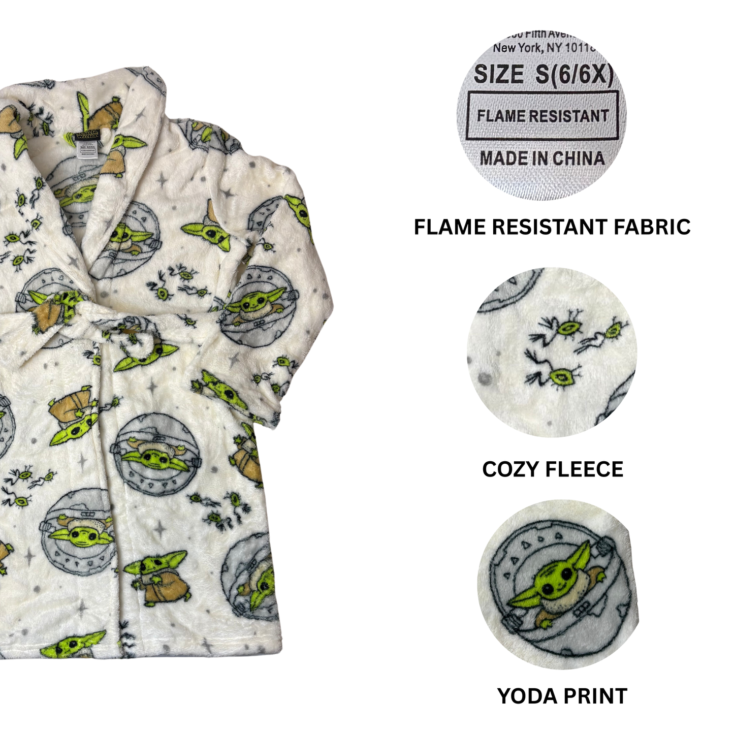 Star Wars Kids Yoda Print Robe 100% Polyester Size S (6/6X)