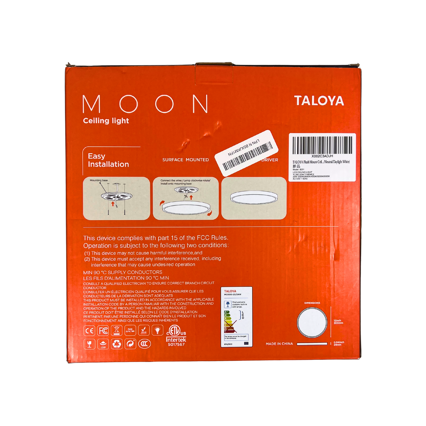 Flush Mount 12 Inch LED Ceiling Light – 20W, Ultra-Thin, 5 Color Temperatures, Modern Round Fixture
