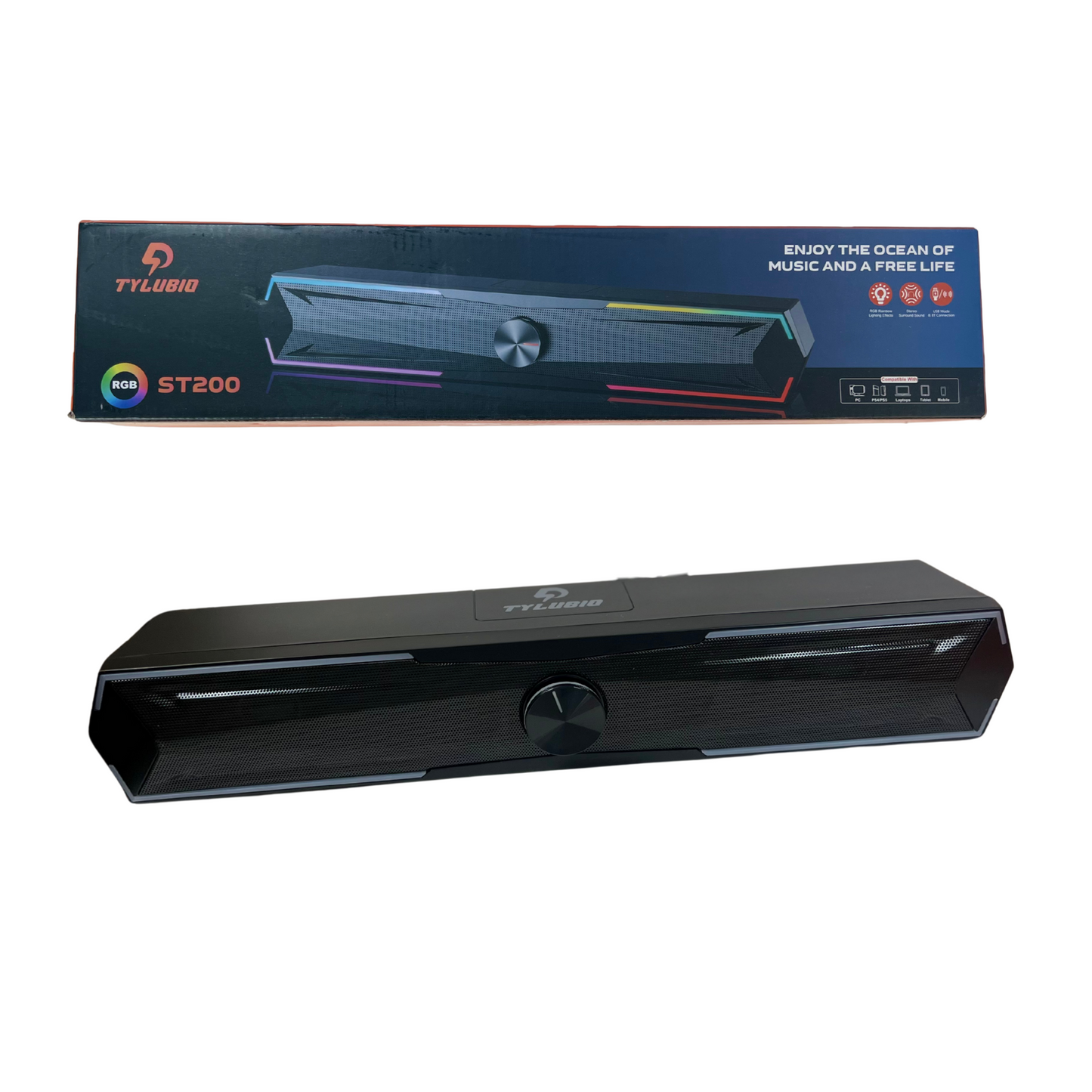 PC Speakers Soundbar with Stereo Sound, LED Lights & USB Control for Desktop or Laptop