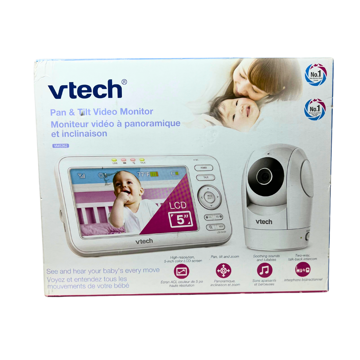 VTech Digital Video Baby Monitor | 5" LCD with Pan Tilt Camera, Night Vision, Temperature Sensor