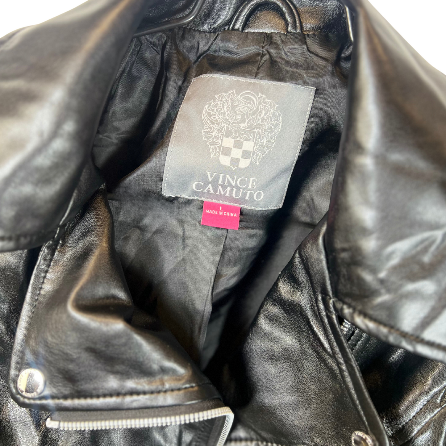 Vince C Women’s Faux Leather Moto Jacket, Black, Size L
