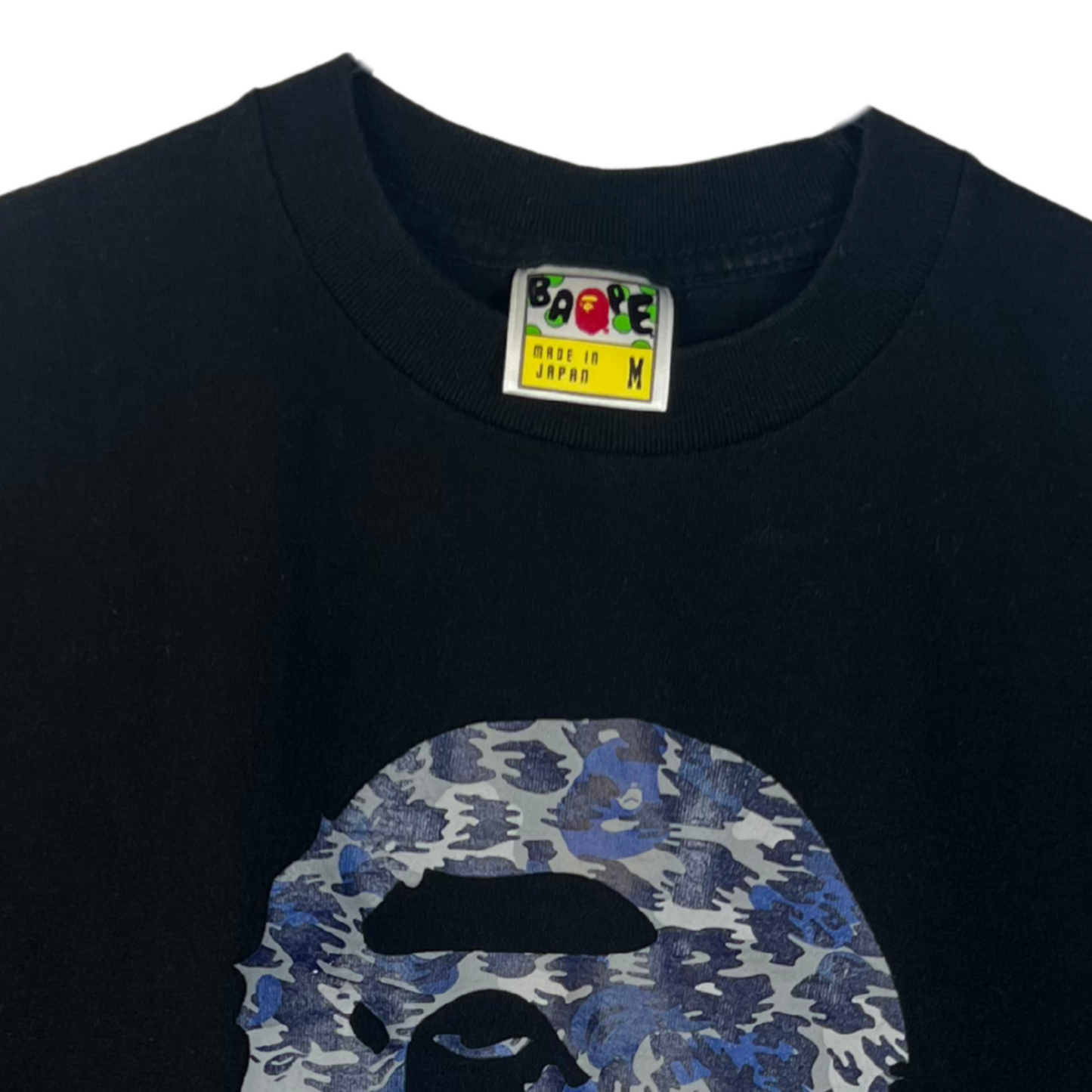 Vintage ABC Camo Graphic Tee – Black/Blue, Made in Japan, 100% Cotton