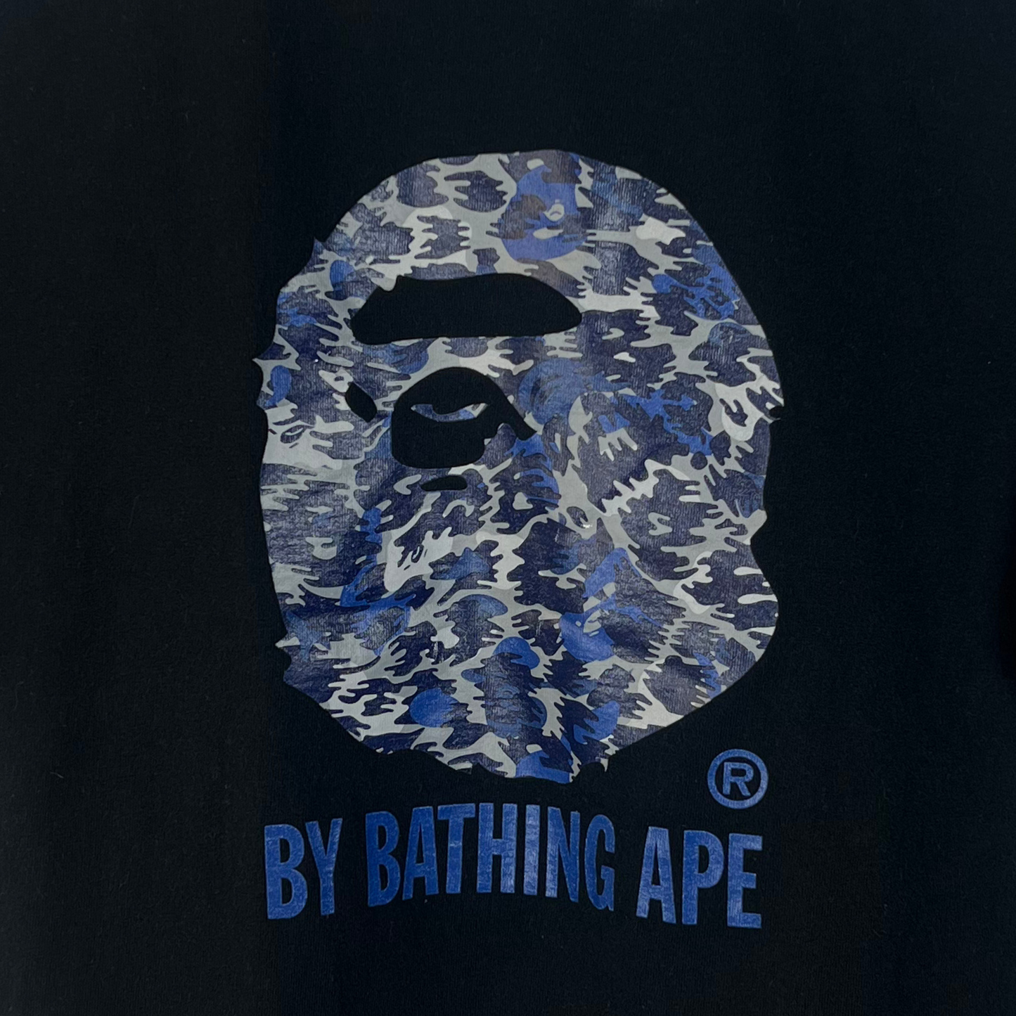 Vintage ABC Camo Graphic Tee – Black/Blue, Made in Japan, 100% Cotton