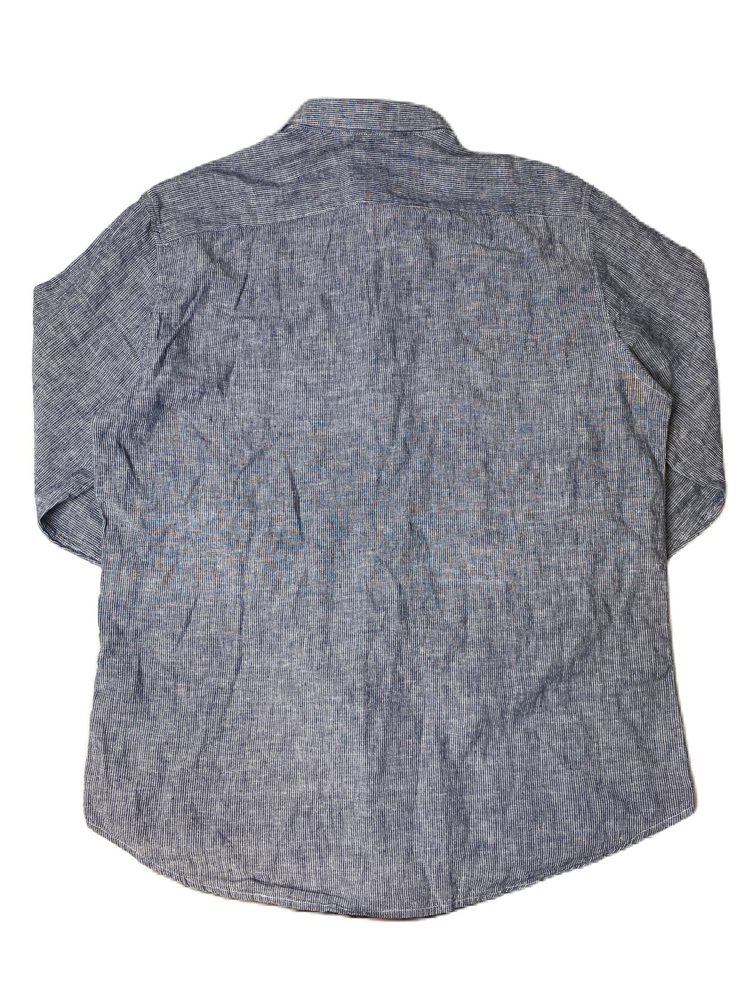 Men's Blue and White Stripped 1/4 Button Up Polo - L