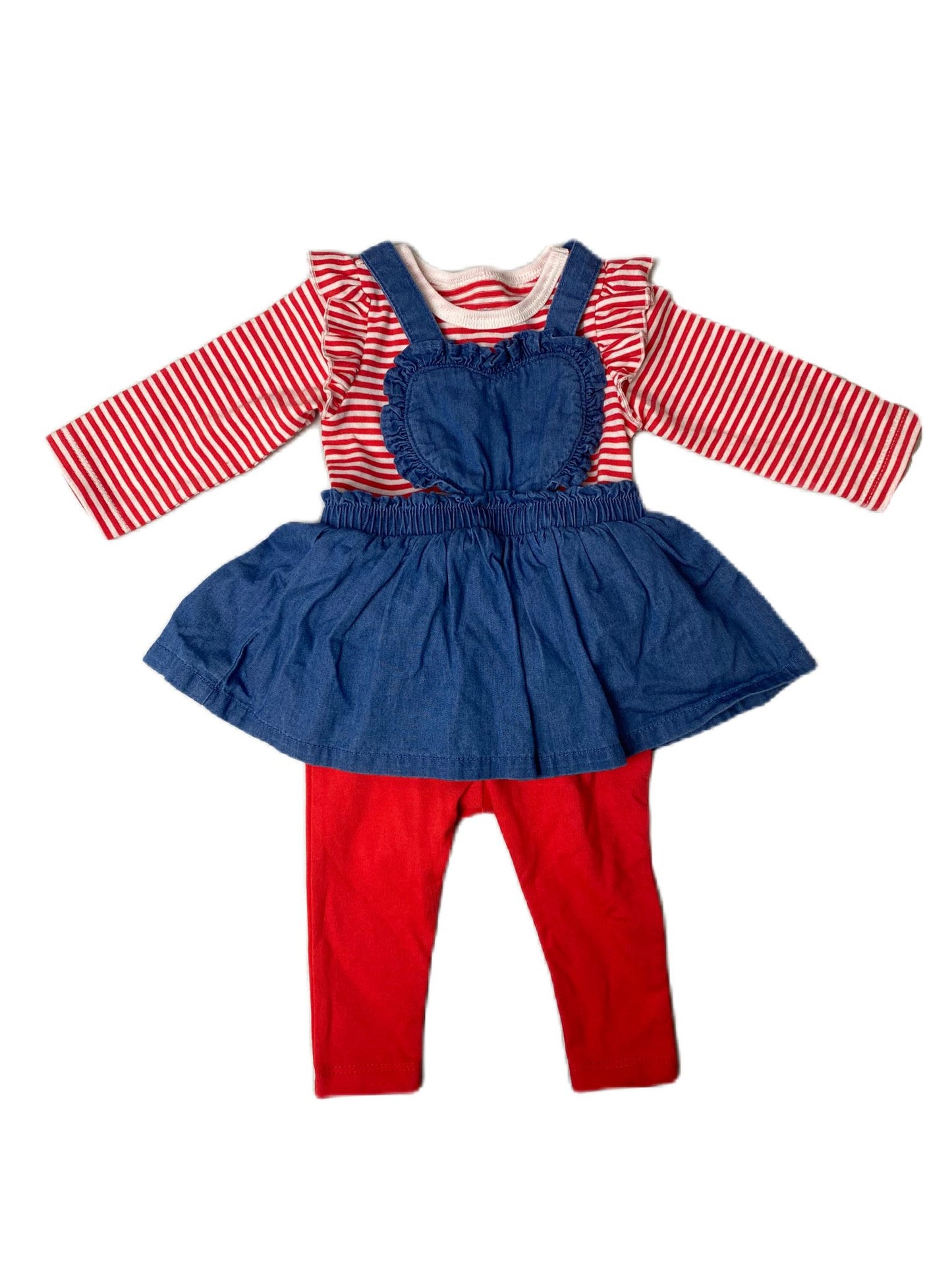 Red and White Heart Jeans Skirt 3-Piece Set - 0-3M
