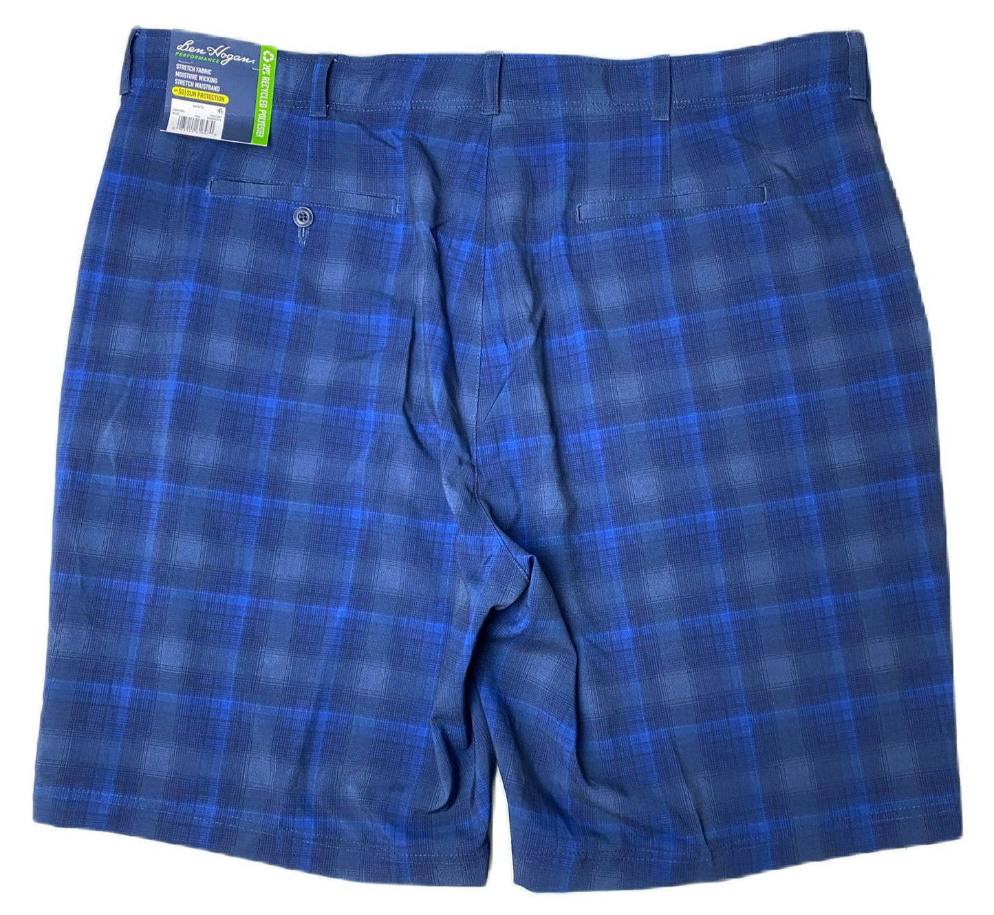 Men's Blue Plaid Stretch Fabric Shorts - 44