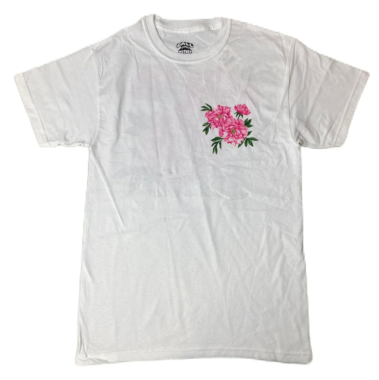 Unisex White Pink Flower T-Shirt L
